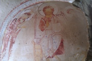 Frescoes painted in caves behind the Davit Gareja complex