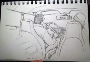 Sketch of our cab driver, armenia, drawing, cab